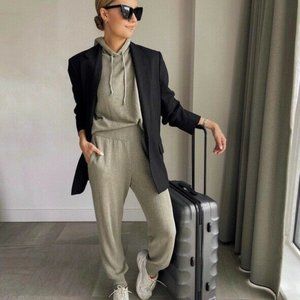 Zara Linen Blend Knit Sweater Pants Joggers Trousers Olive Green